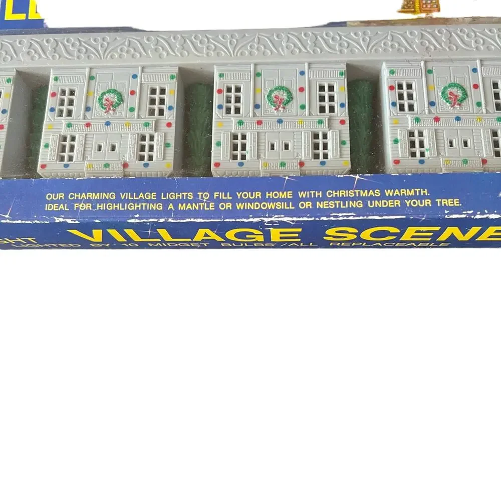 Vtg Christmas Plastic Light Covers 8 Pc Alpine Village House Church Mid-Century